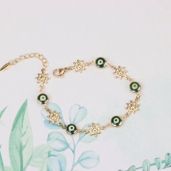 "Rose Gold Evil Eye & Wheel Charm Bracelet, Adjustable Protection Style,XPBL0739 - Picture 8 of 12